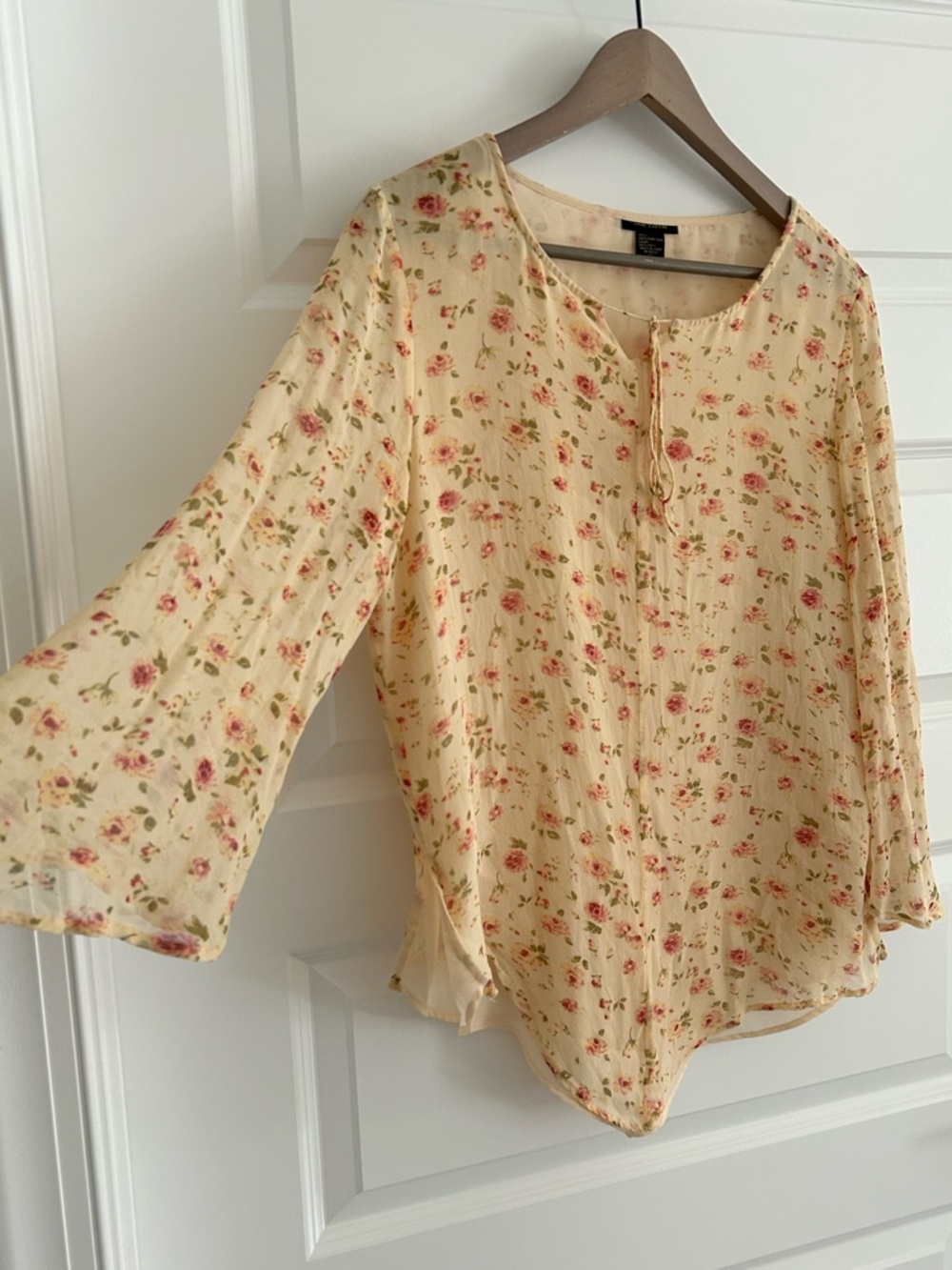 Anne Carson Silk Floral Blouse Yellow Pink Size L